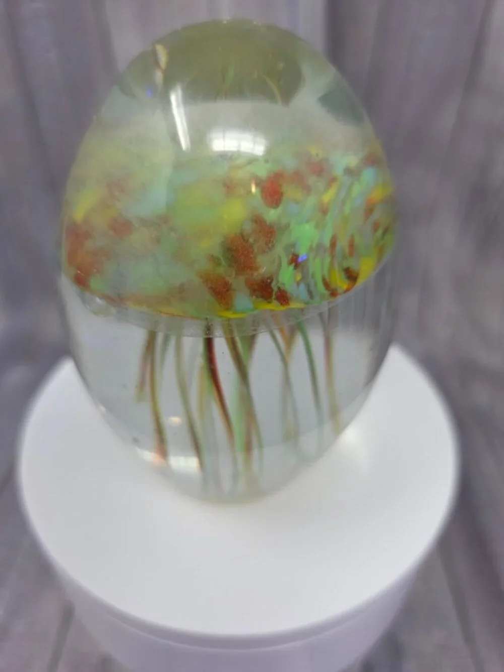 Vintage Crystal Art Oval Glass JELLYFISH PAPERWEIGHT SCULPTURE 23oz 3.75